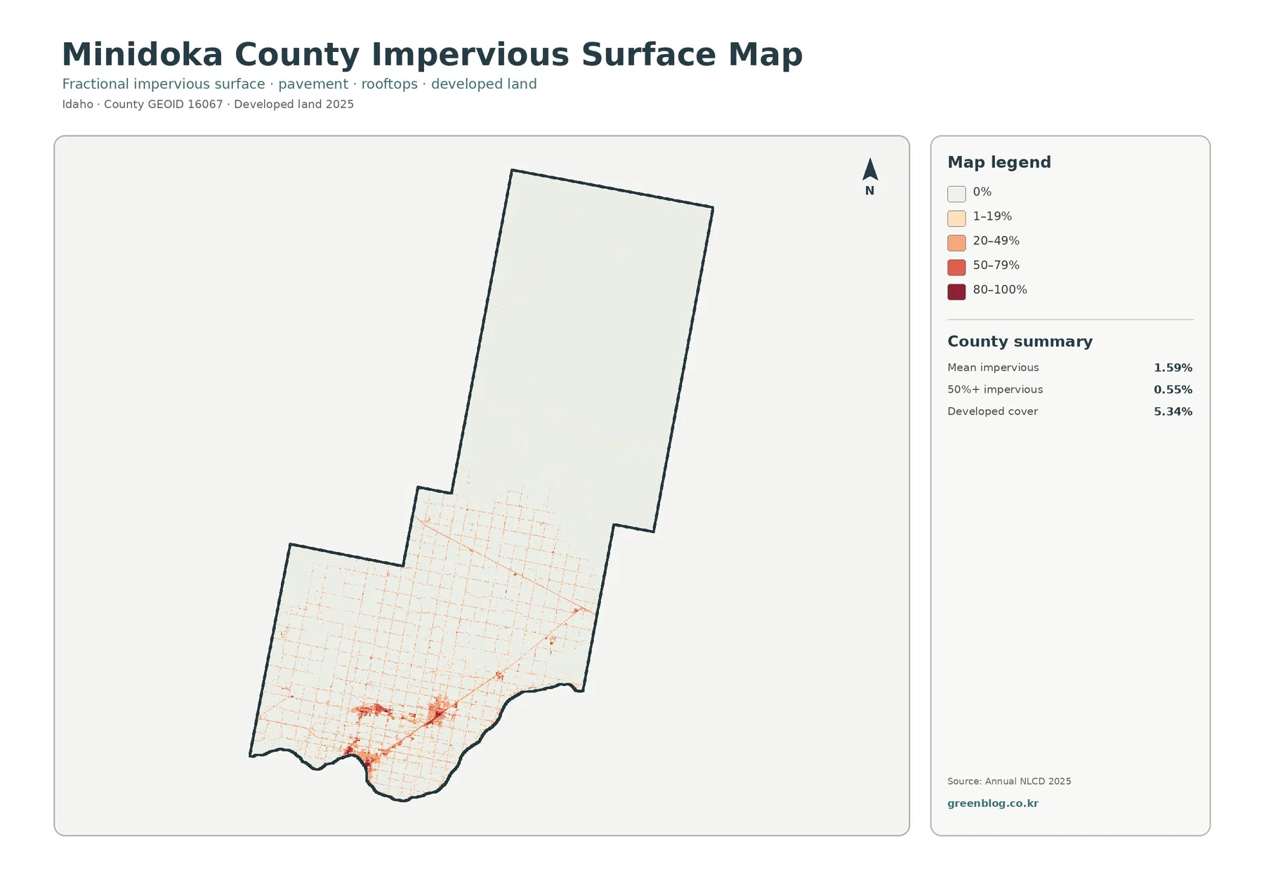 Minidoka County impervious surface and developed land map