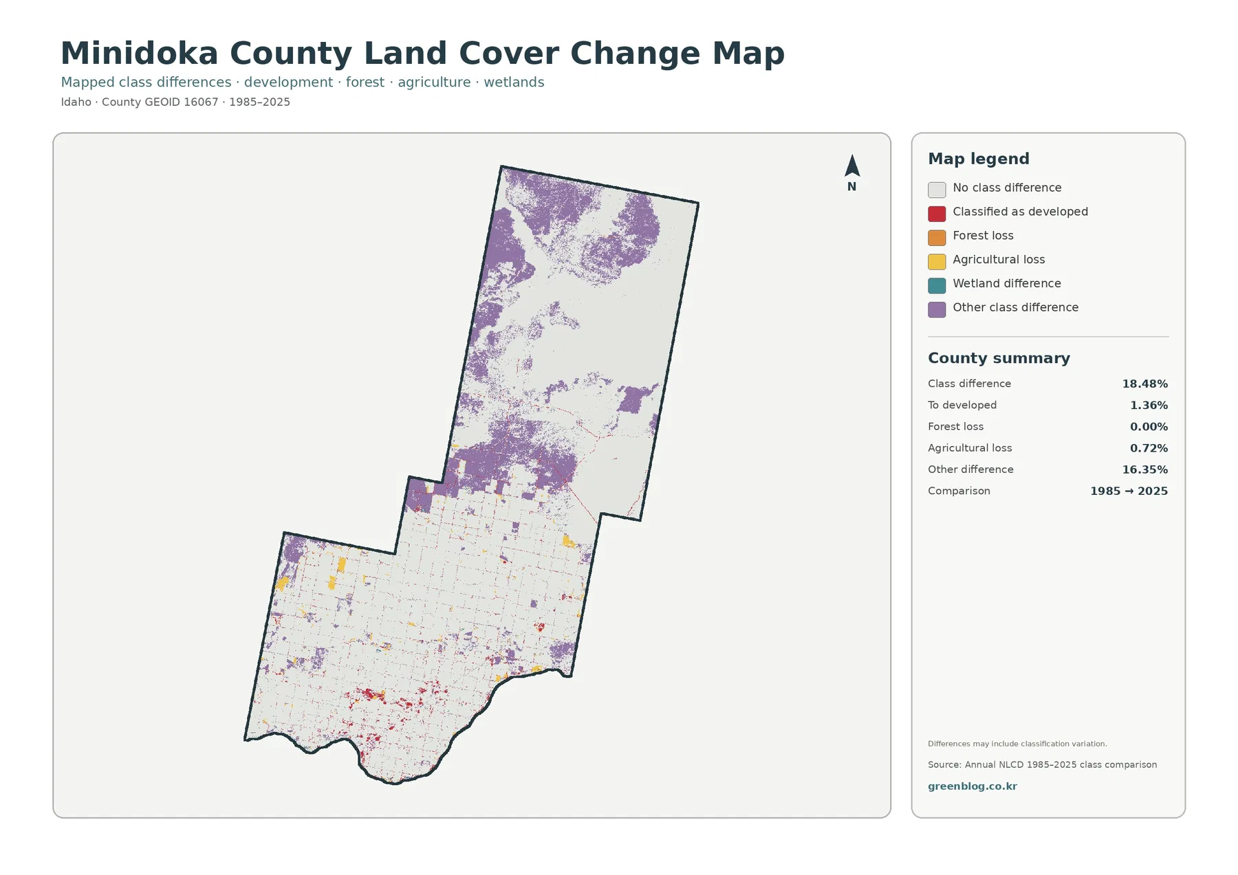 Minidoka County land cover change map
