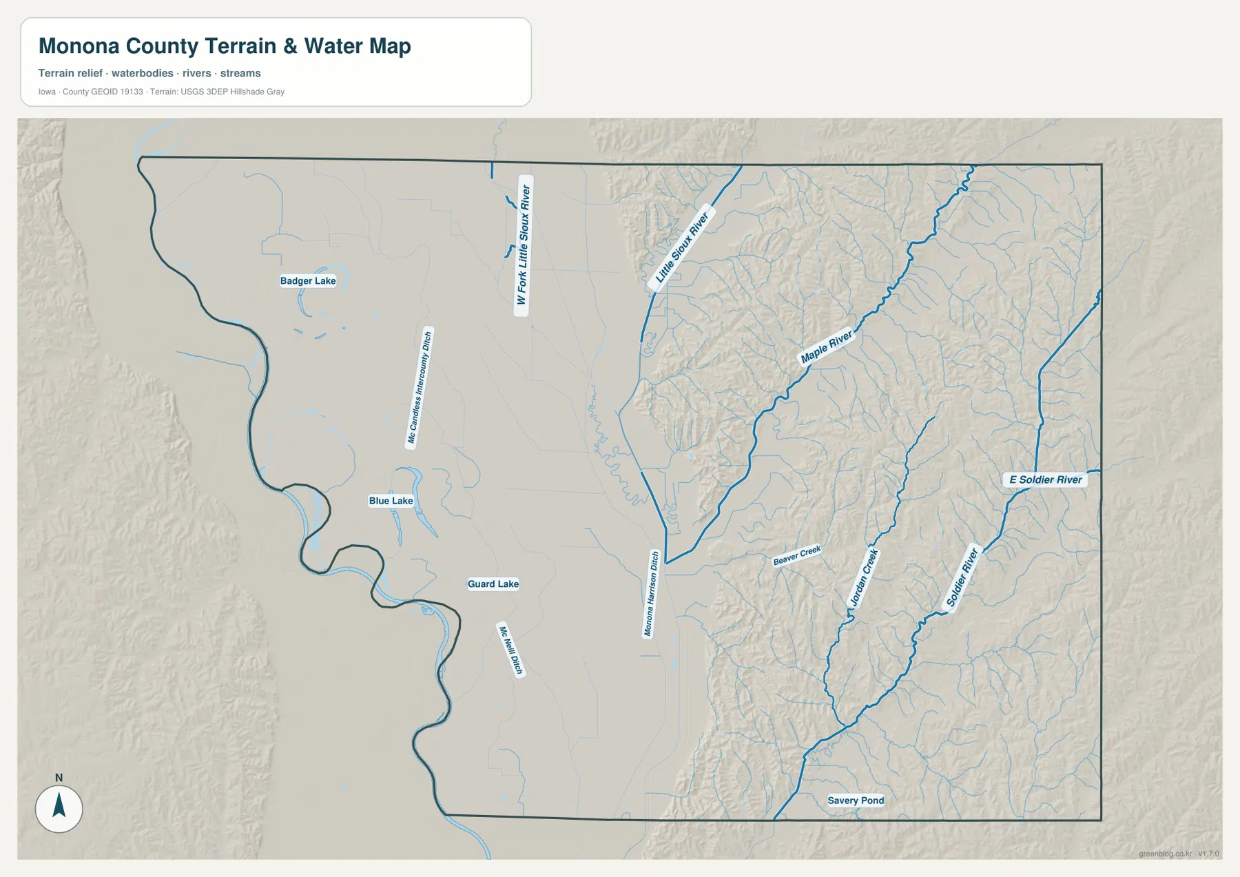 Monona County Iowa water map Little Sioux River Maple River Soldier River