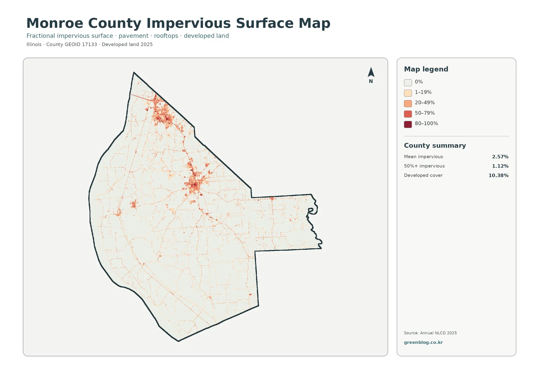 Monroe County impervious surface and developed land map