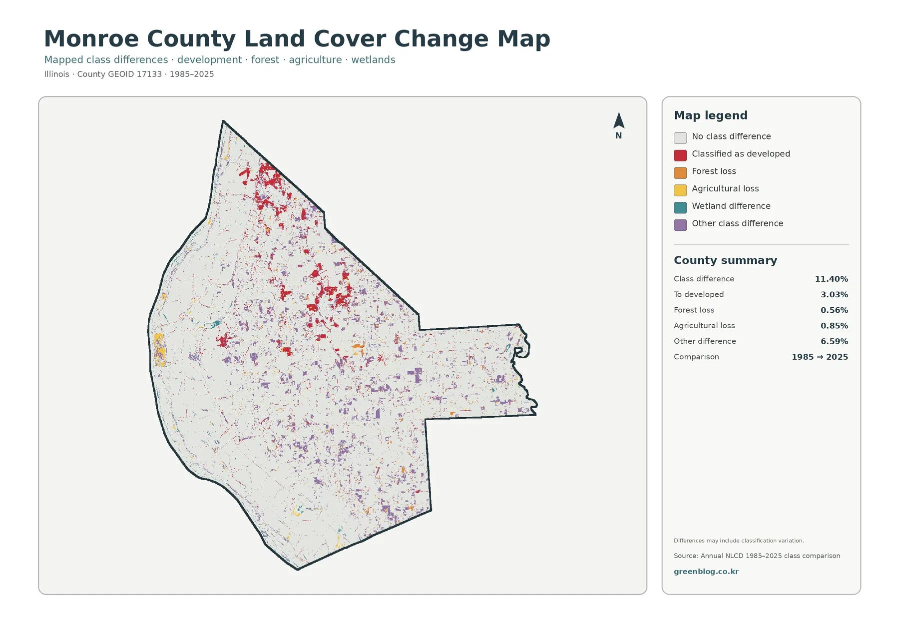Monroe County land cover change map