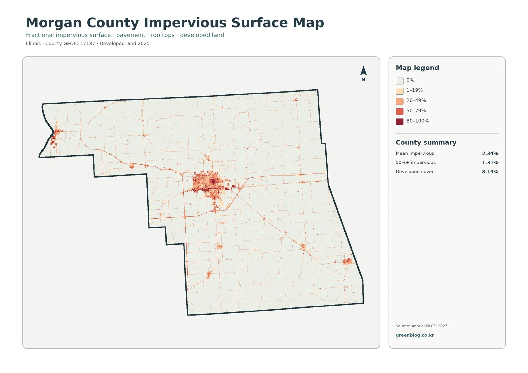 Morgan County impervious surface and developed land map