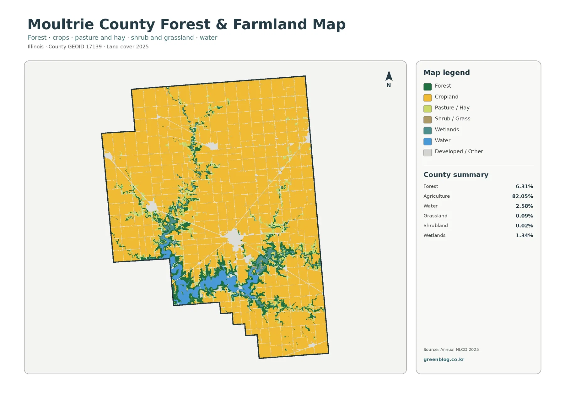 Moultrie County forest and farmland map