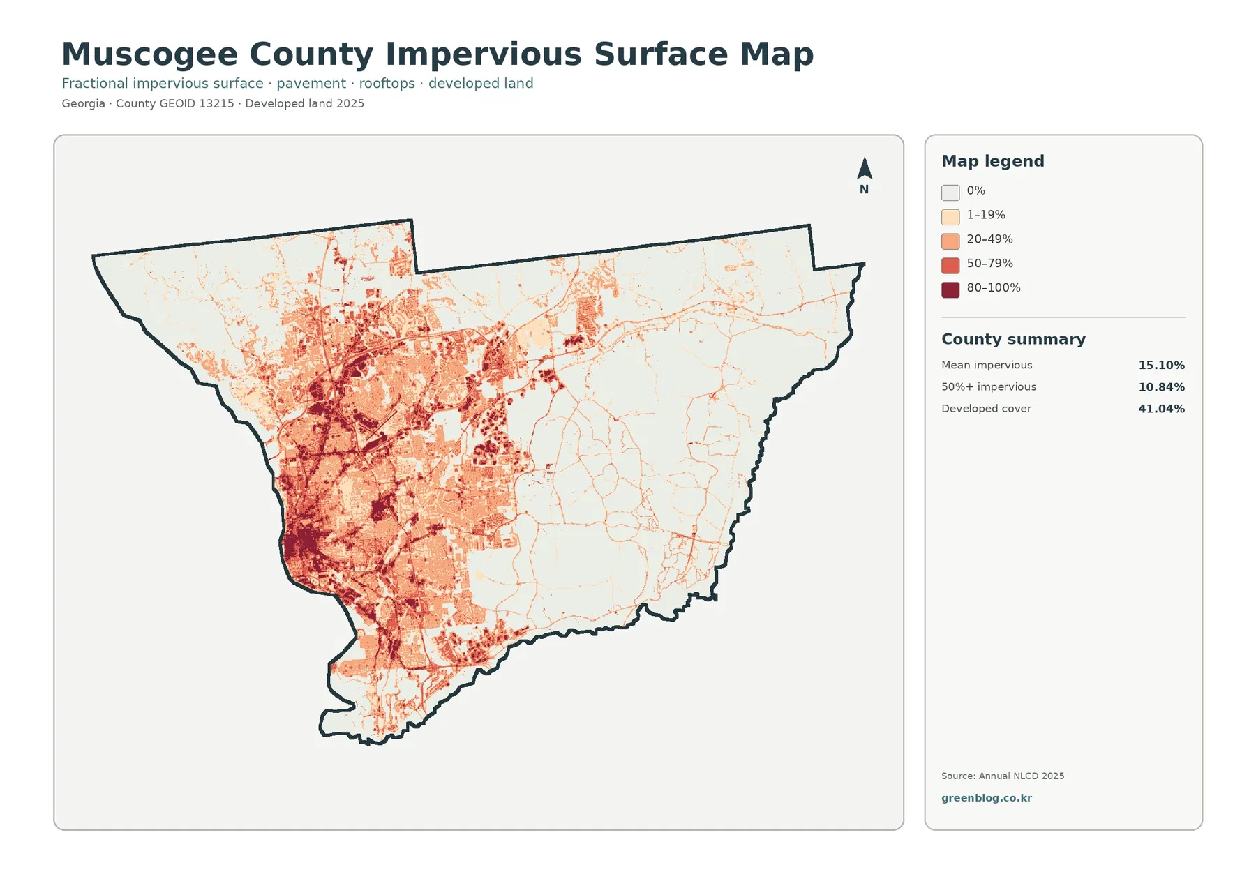 Muscogee County 불투수·개발지 지도