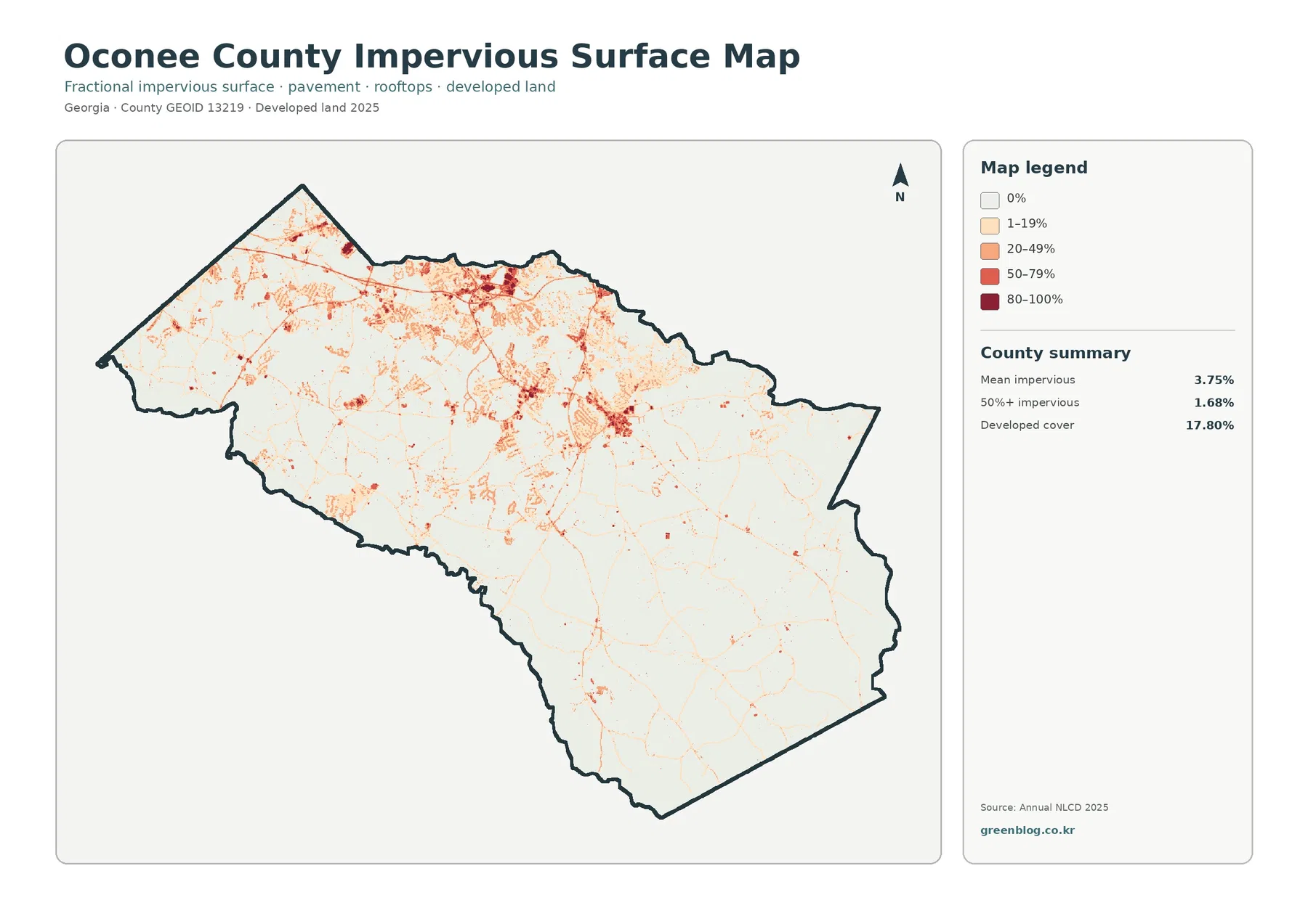 Oconee County 불투수·개발지 지도