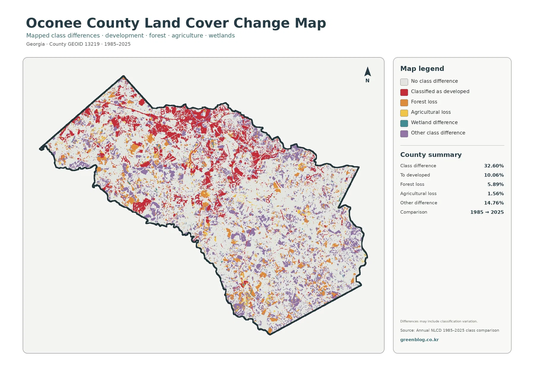 Oconee County 토지 피복 변화 지도