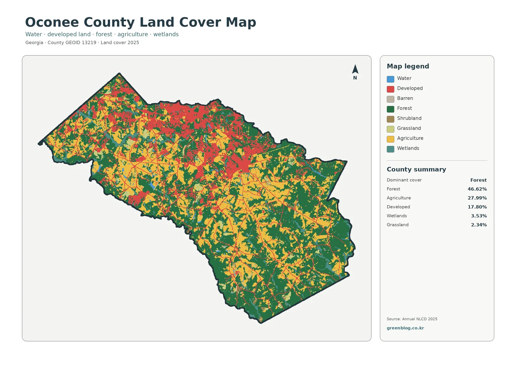 Oconee County 토지 피복 지도
