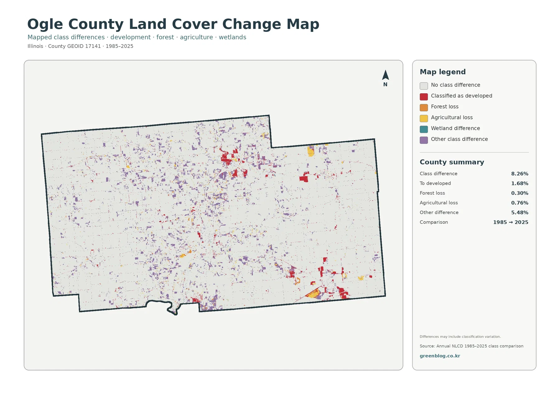 Ogle County 토지 피복 변화 지도
