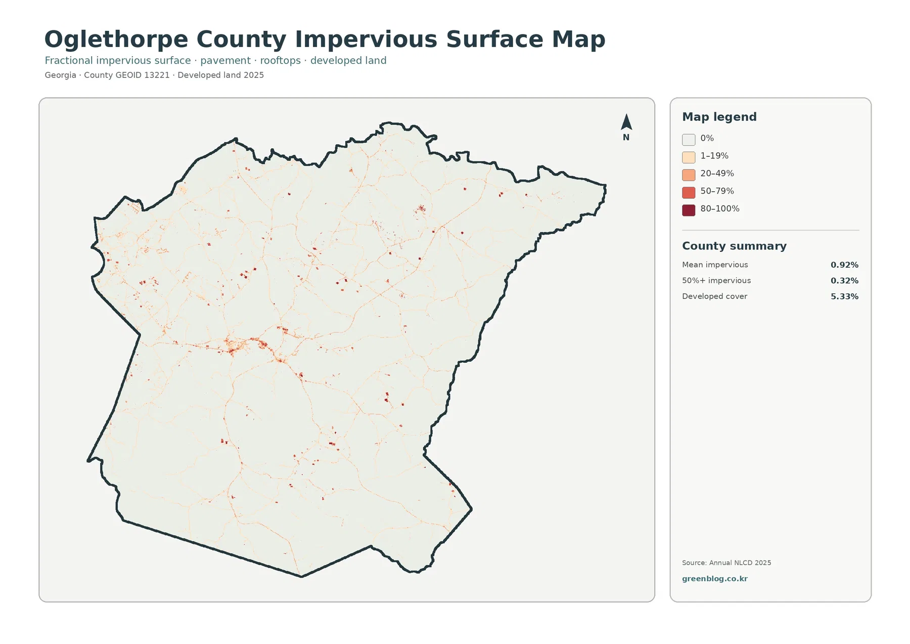 Oglethorpe County 불투수·개발지 지도