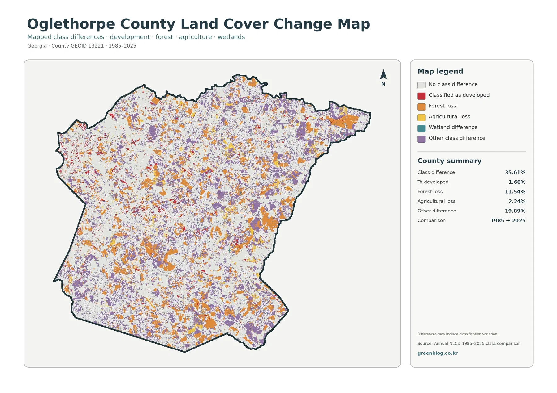 Oglethorpe County 토지 피복 변화 지도
