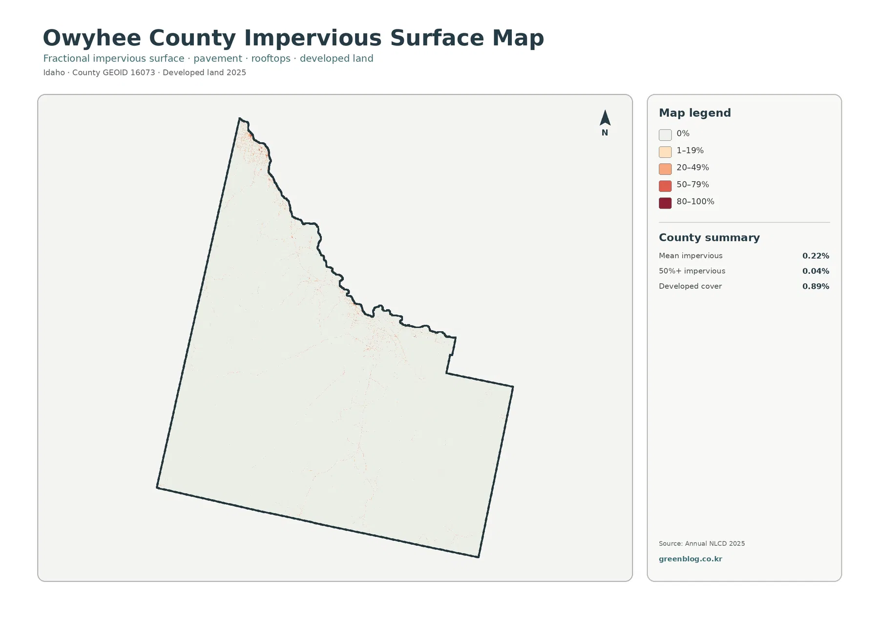 Owyhee County 불투수·개발지 지도