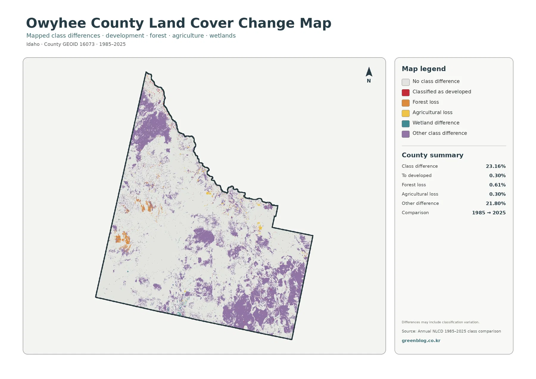 Owyhee County 토지 피복 변화 지도