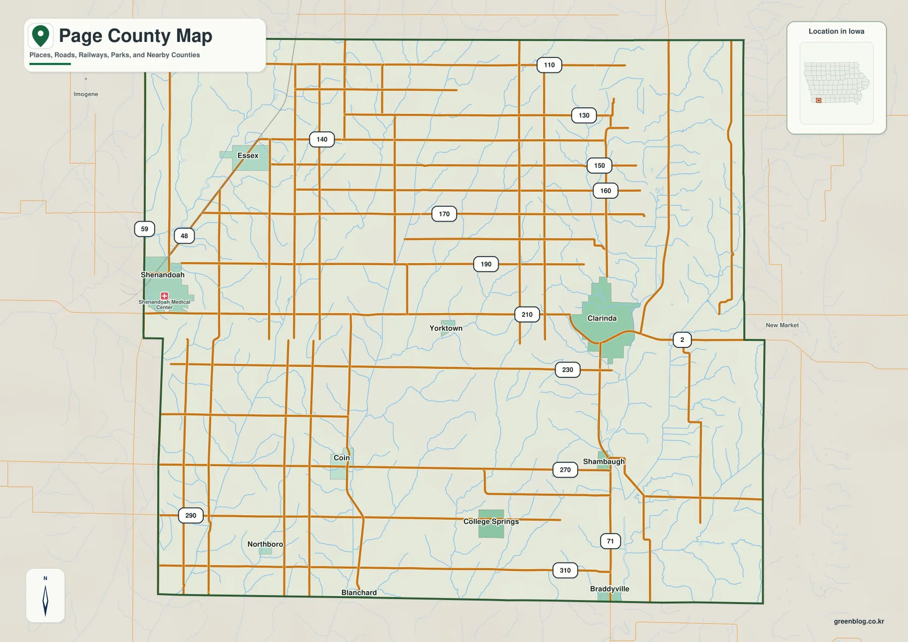 Page County Iowa Clarinda Shenandoah Essex 59 71 2 48 도로 지도