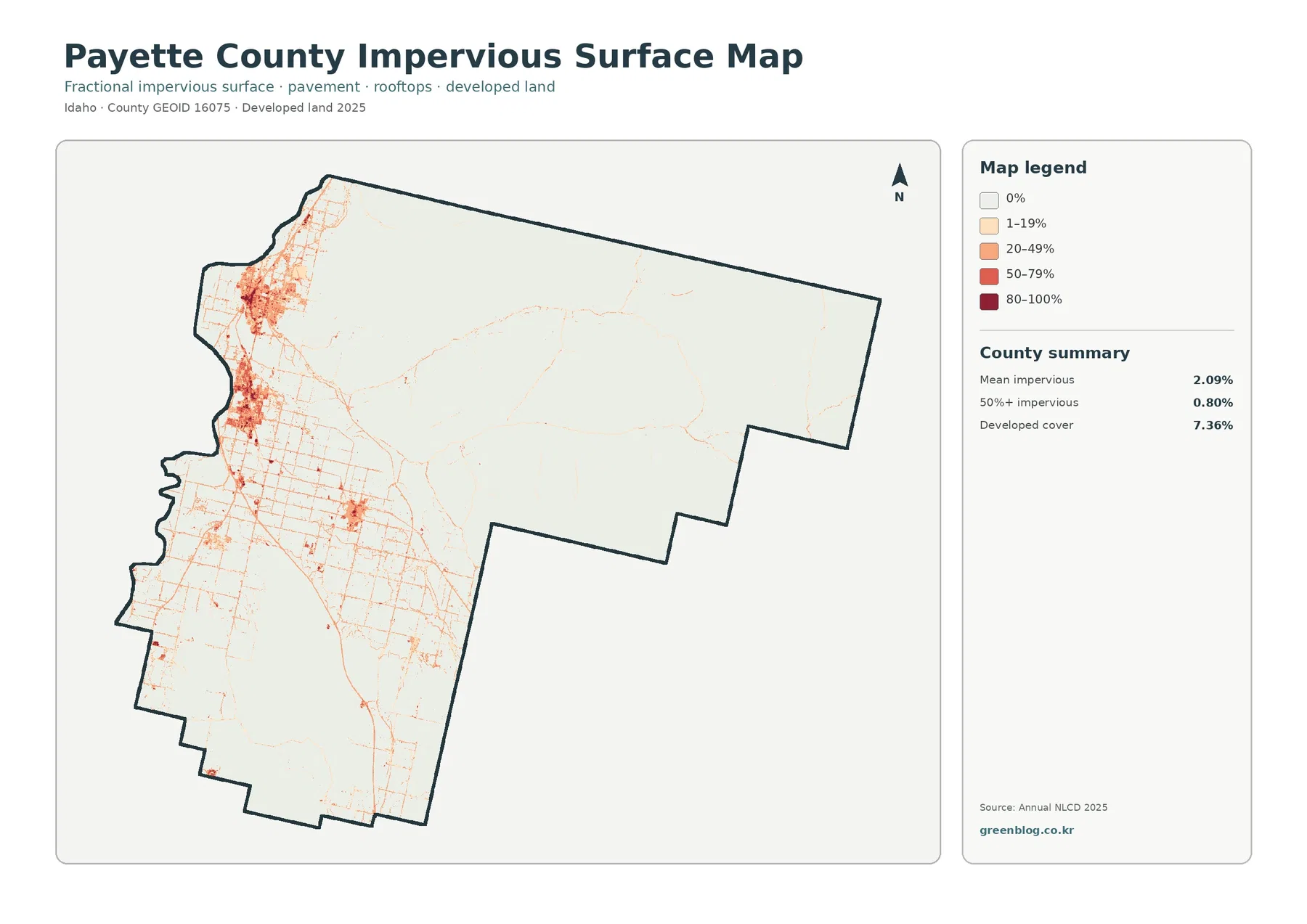 Payette County impervious surface and developed land map