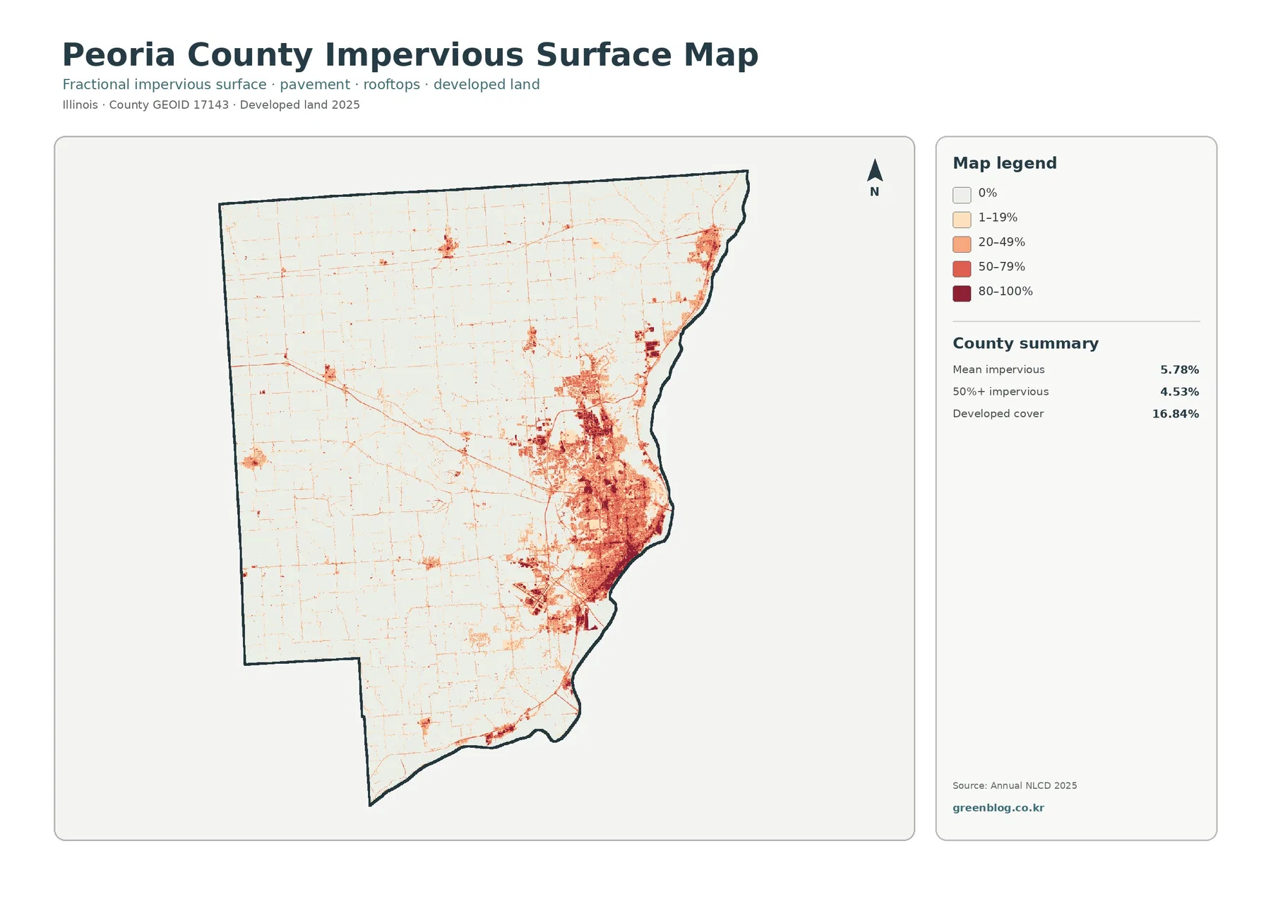 Peoria County 불투수·개발지 지도