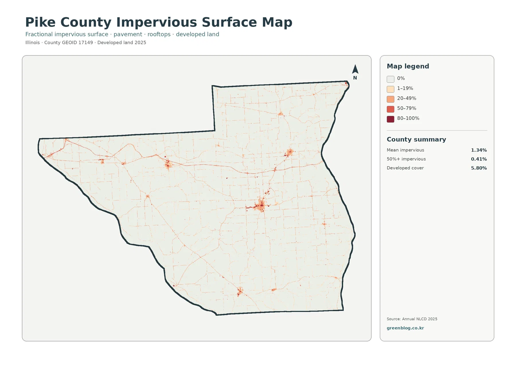 Pike County 불투수·개발지 지도