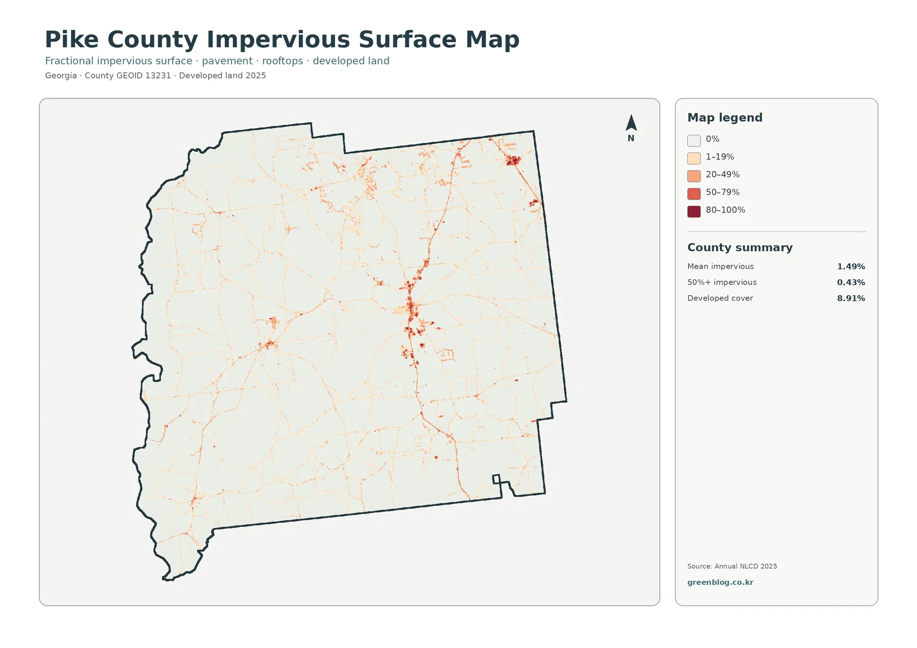 Pike County impervious surface and developed land map