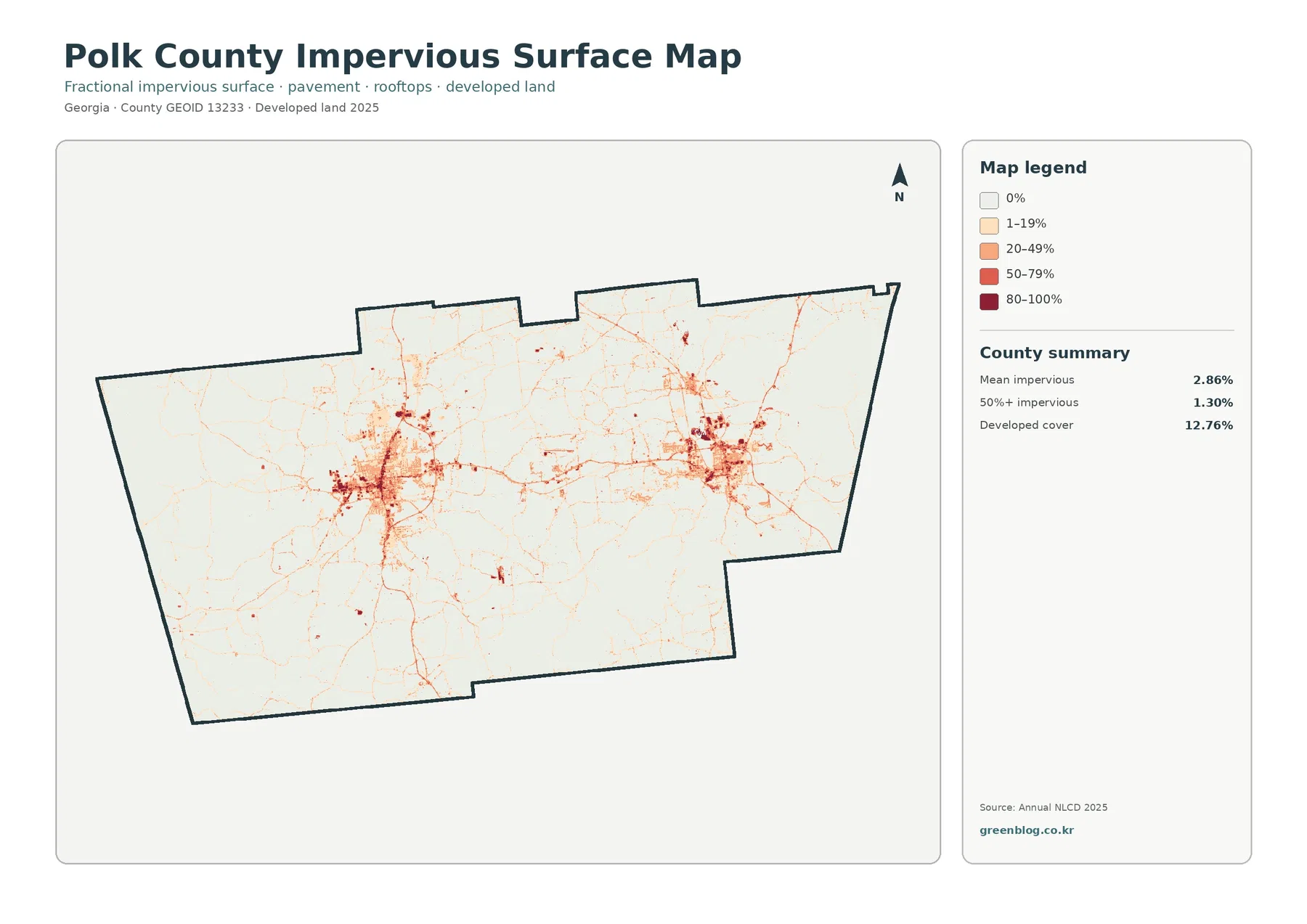 Polk County impervious surface and developed land map