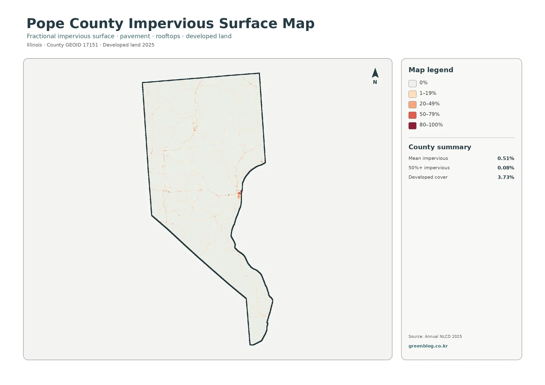 Pope County impervious surface and developed land map