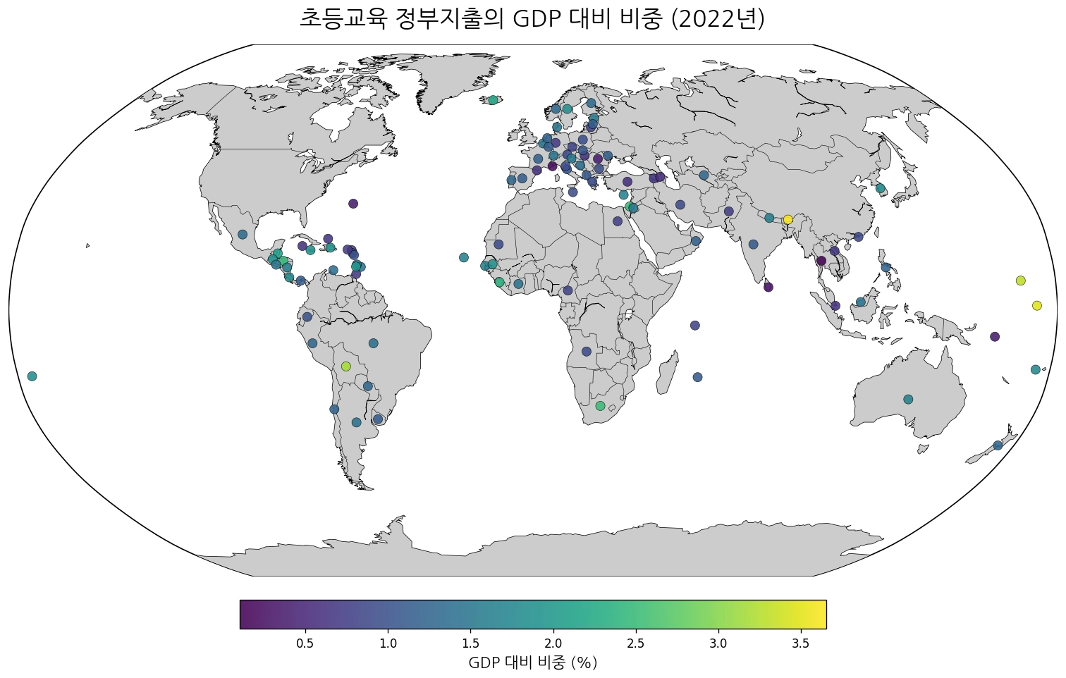 초등교육에 GDP를 가장 많이 쓰는 나라는 어디일까? (2022년)