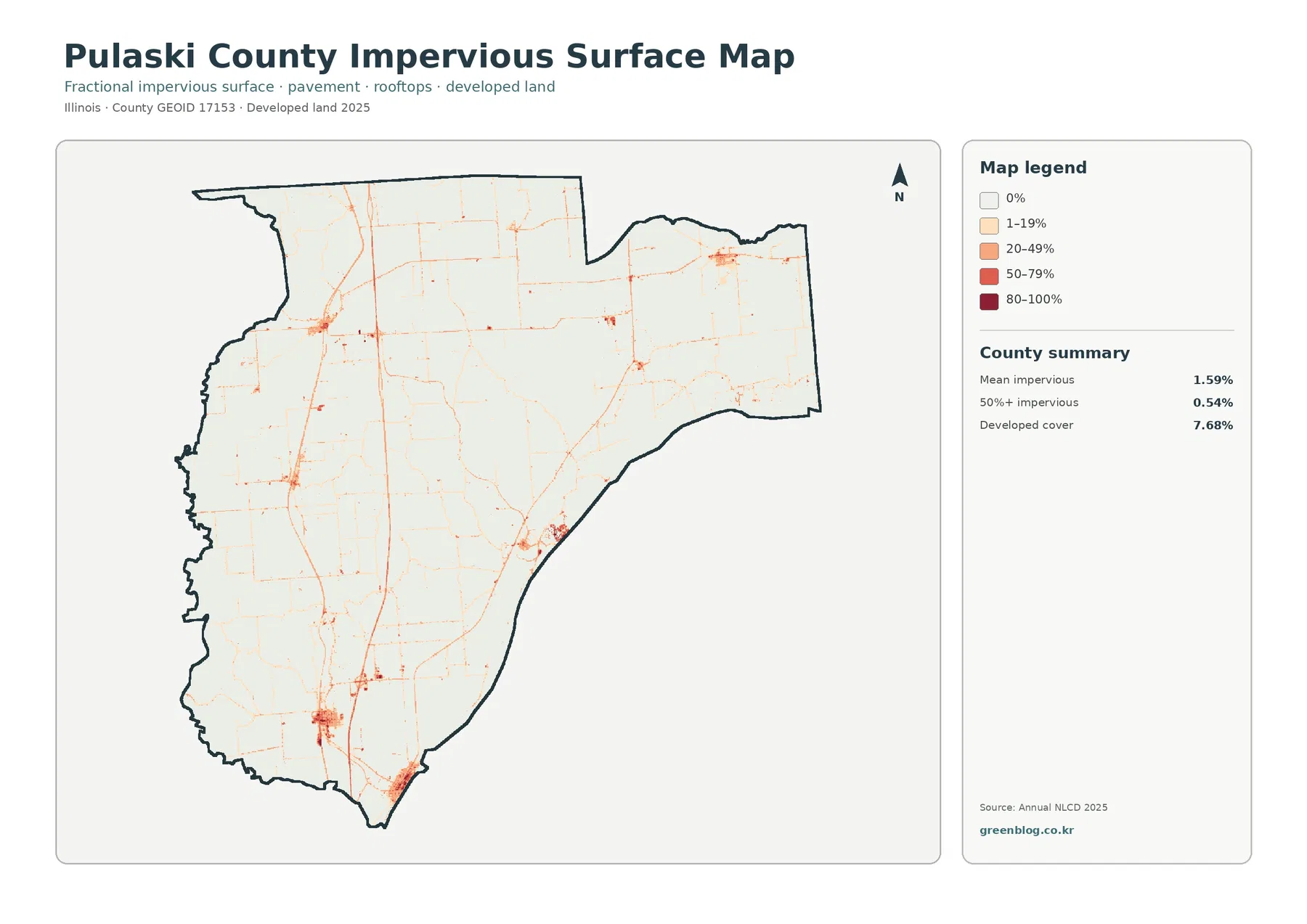 Pulaski County impervious surface and developed land map