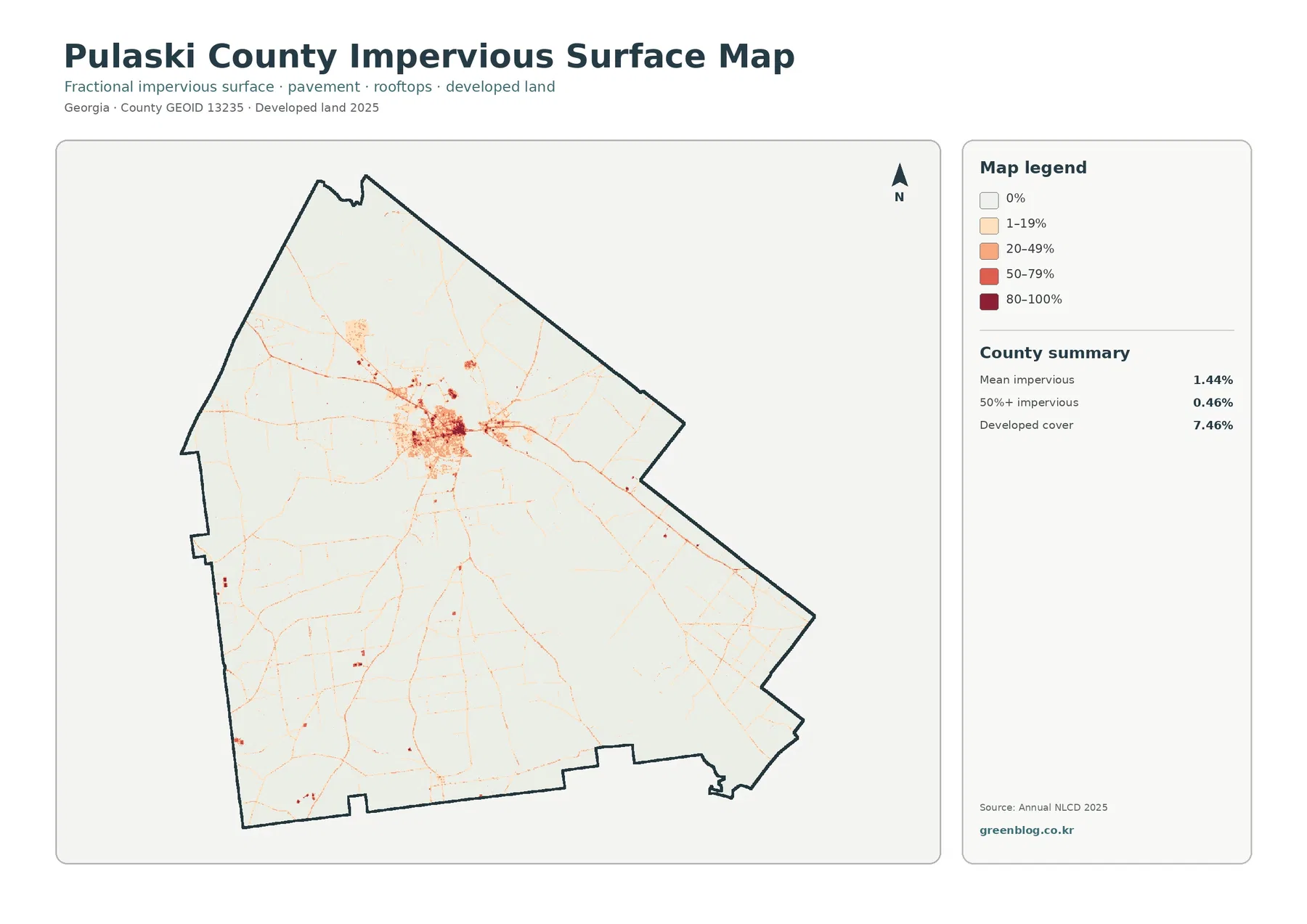 Pulaski County impervious surface and developed land map