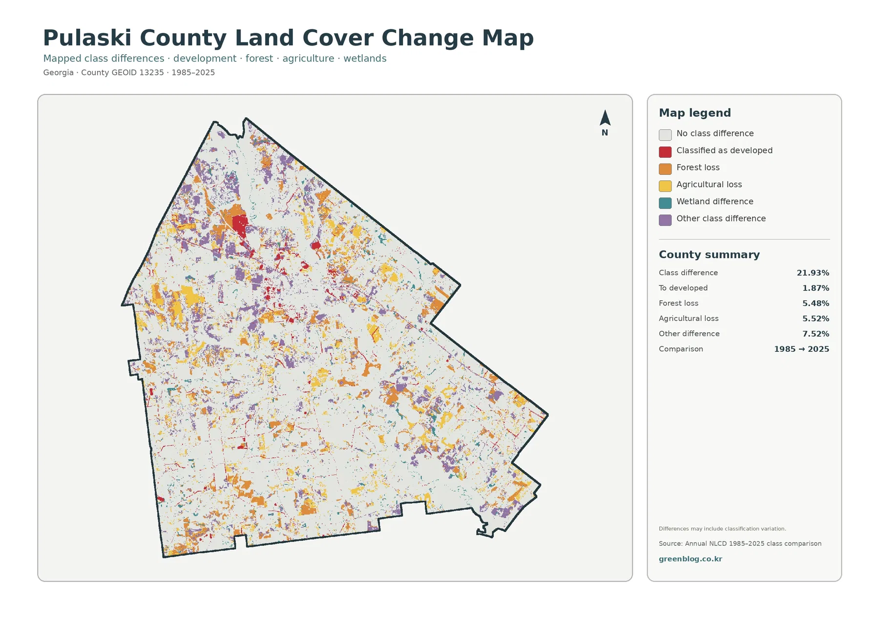 Pulaski County land cover change map