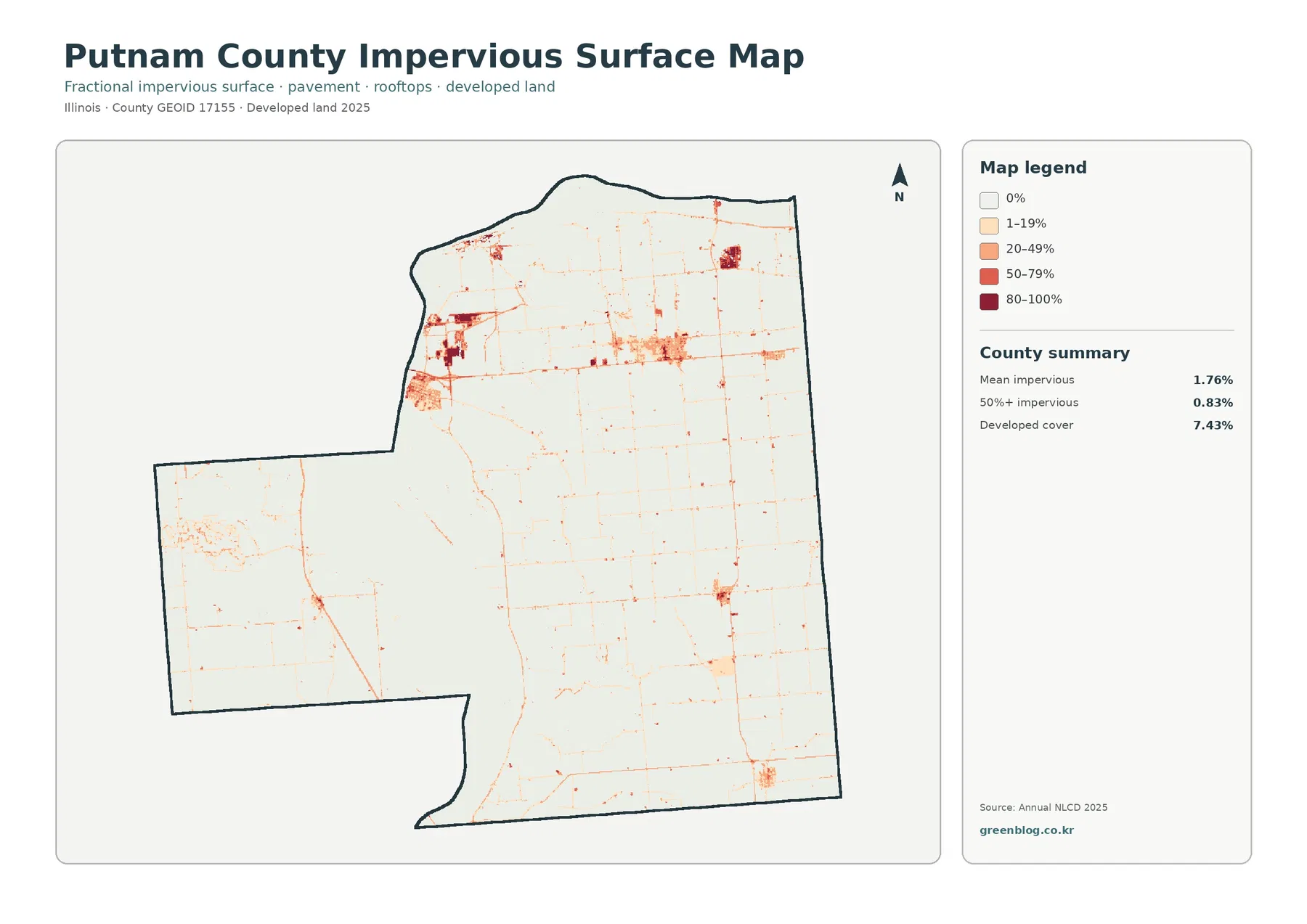 Putnam County impervious surface and developed land map