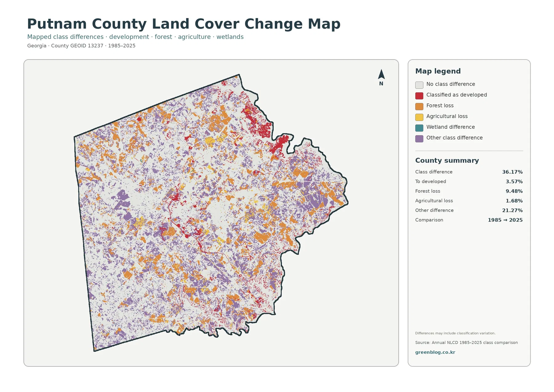 Putnam County land cover change map