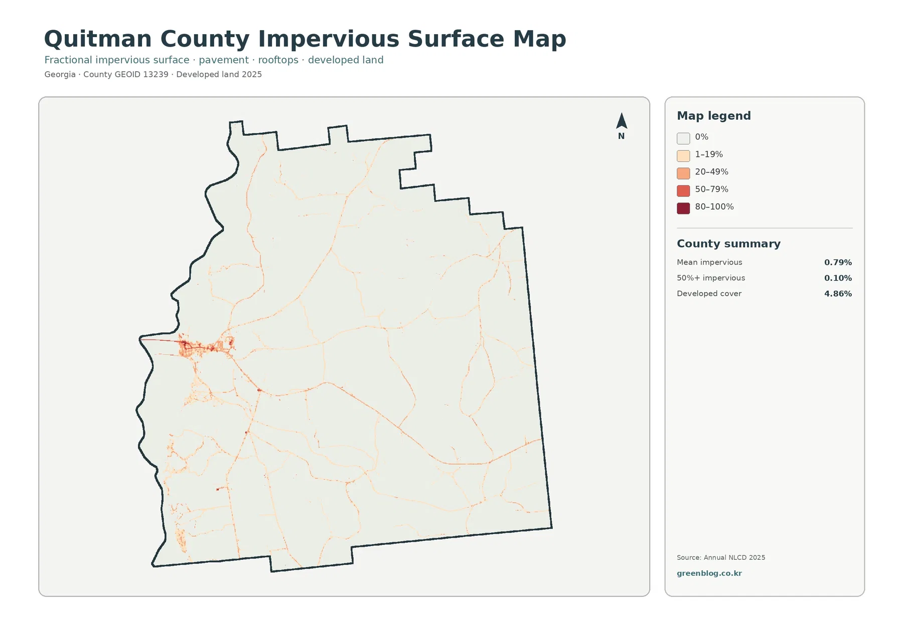 Quitman County impervious surface and developed land map