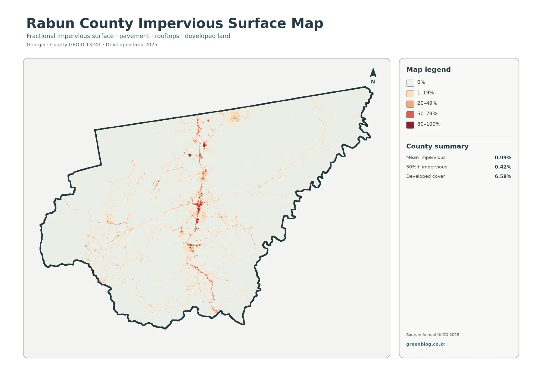 Rabun County impervious surface and developed land map