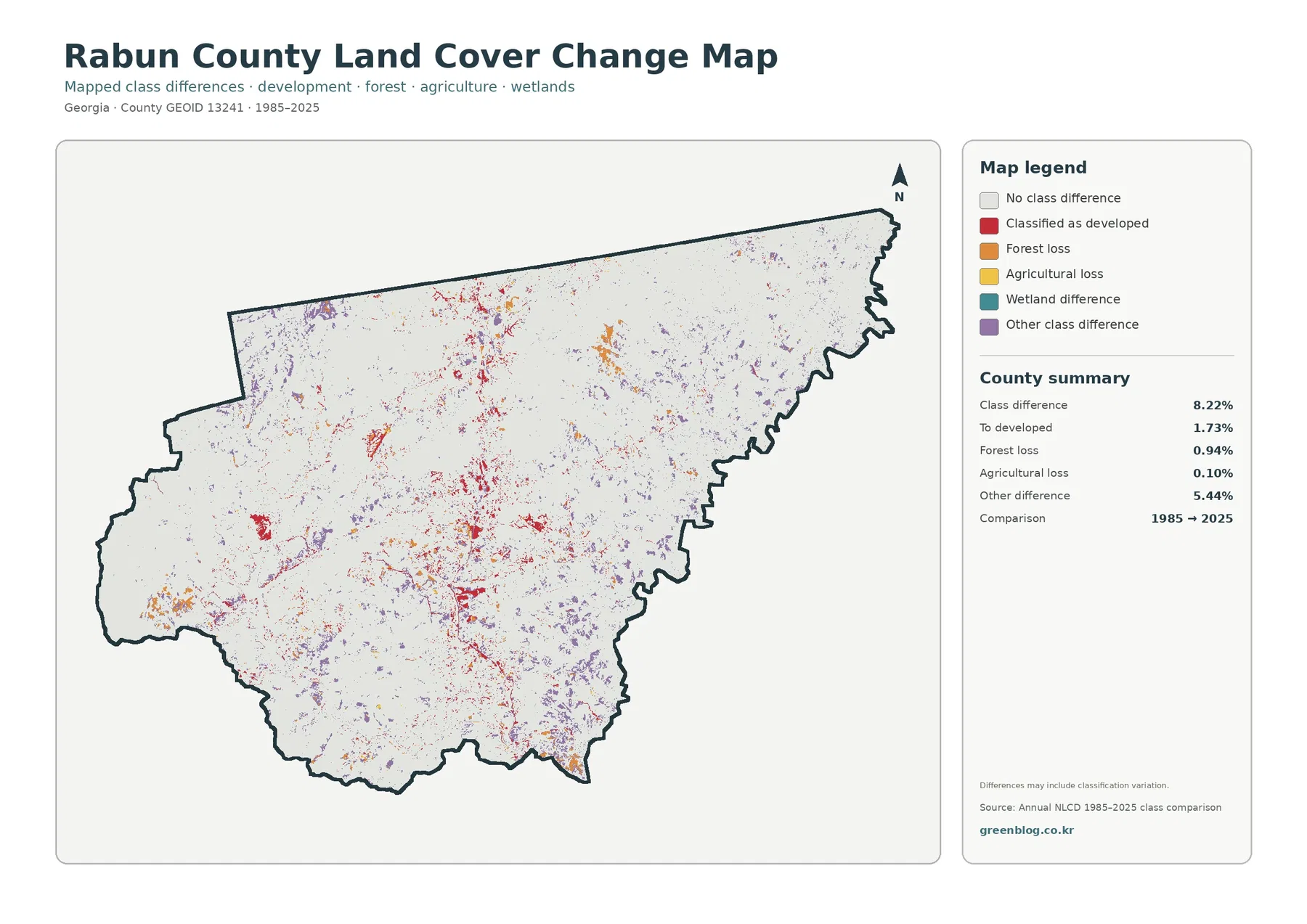 Rabun County land cover change map