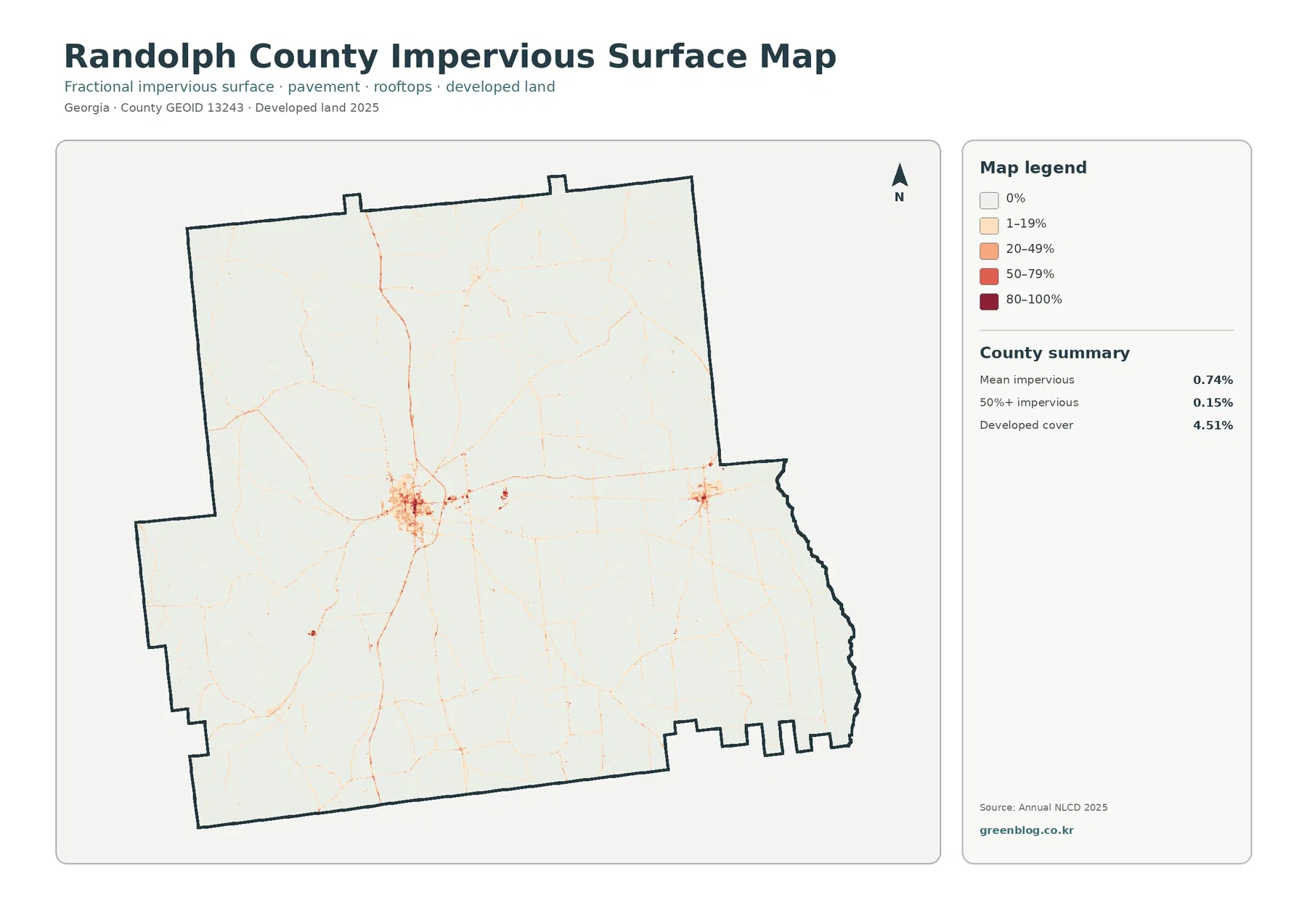 Randolph County impervious surface and developed land map