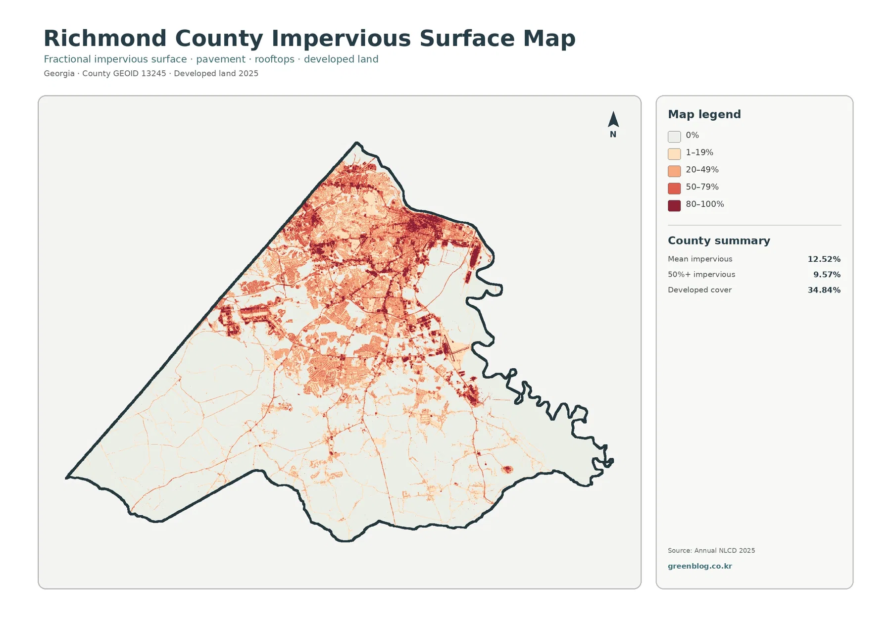 Richmond County impervious surface and developed land map