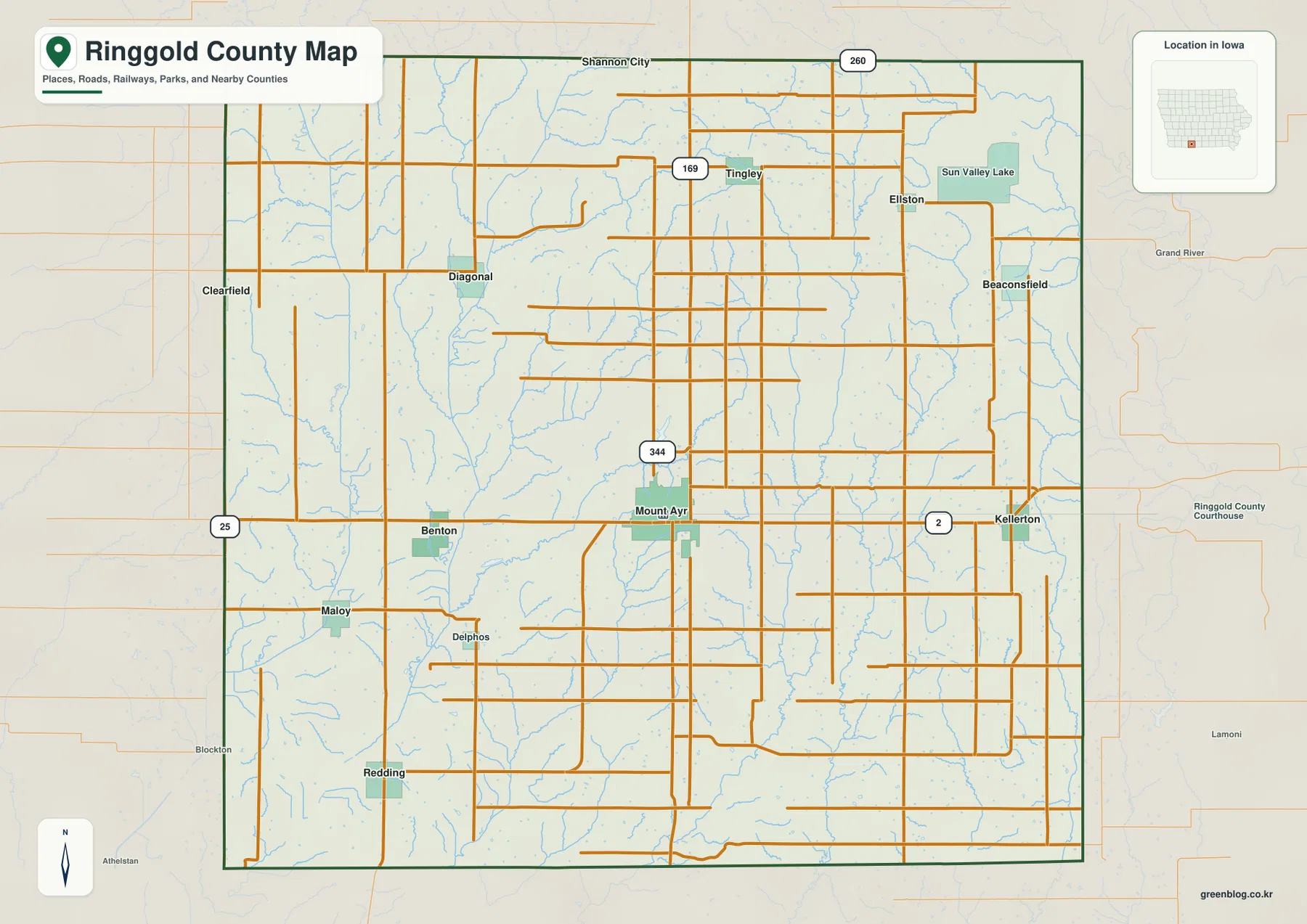 Ringgold County Mount Ayr Kellerton Diagonal Tingley 2 25 169 344 지도