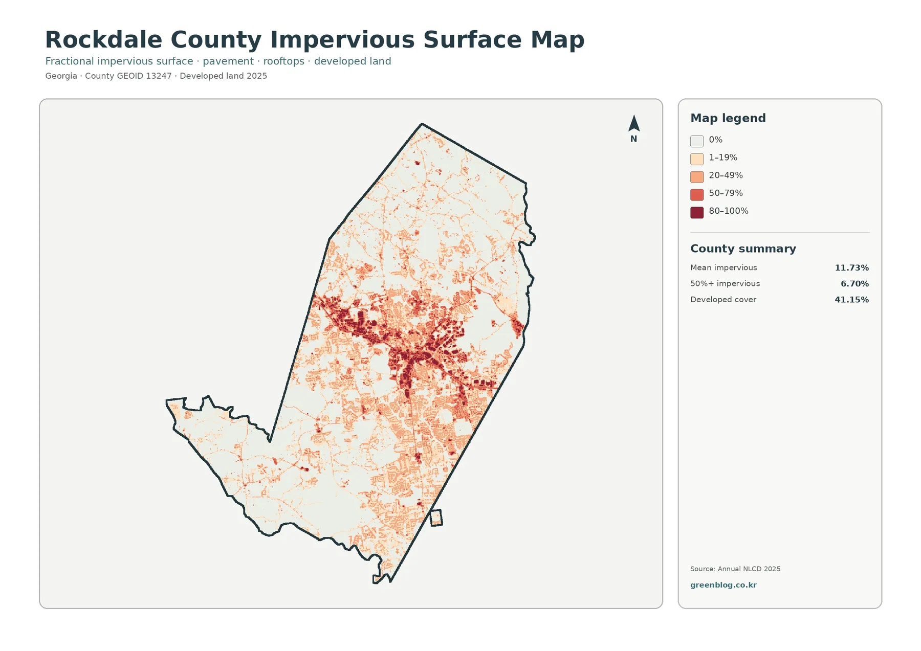Rockdale County impervious surface and developed land map