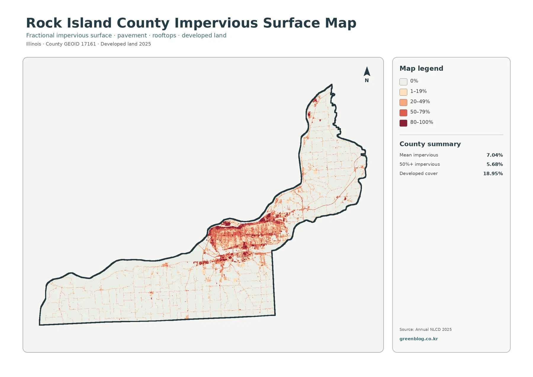 Rock Island County impervious surface and developed land map