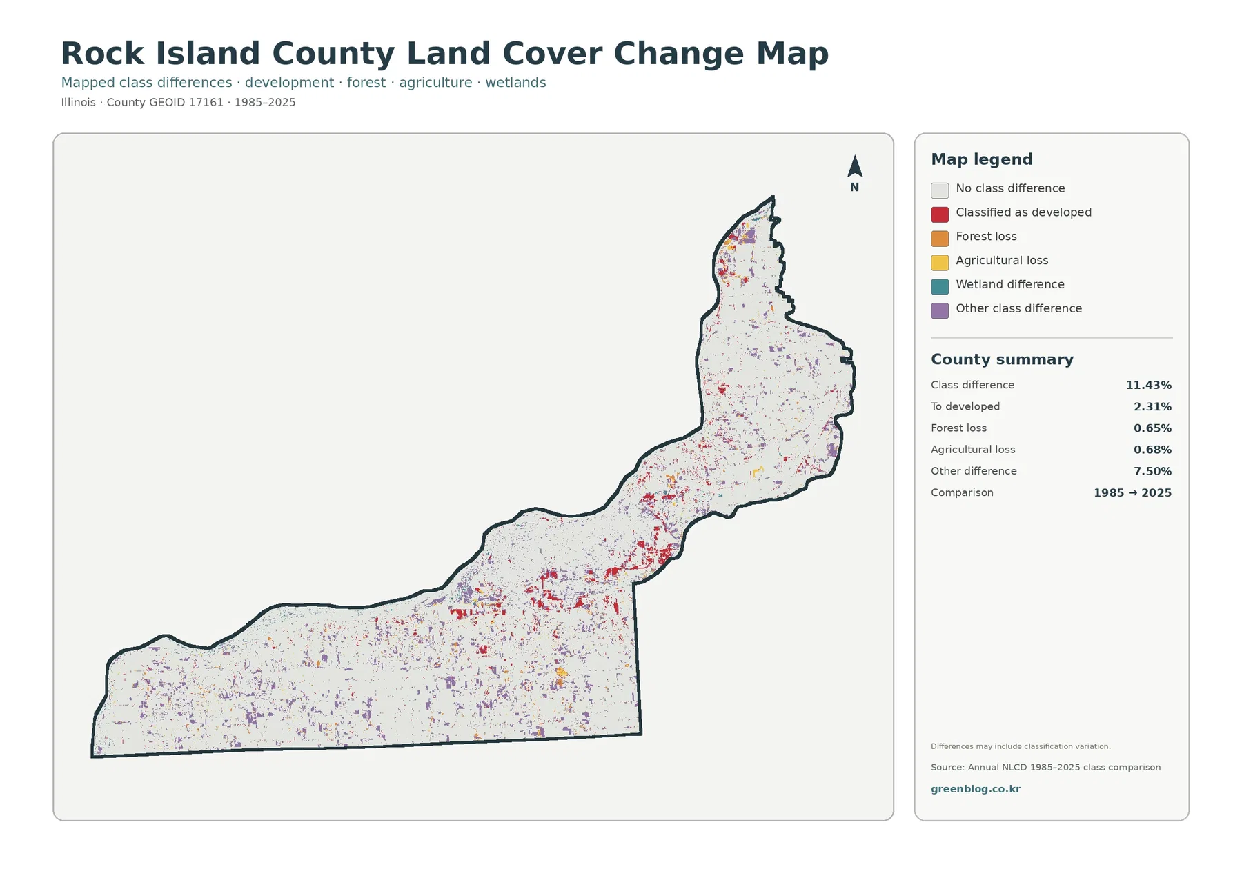 Rock Island County land cover change map