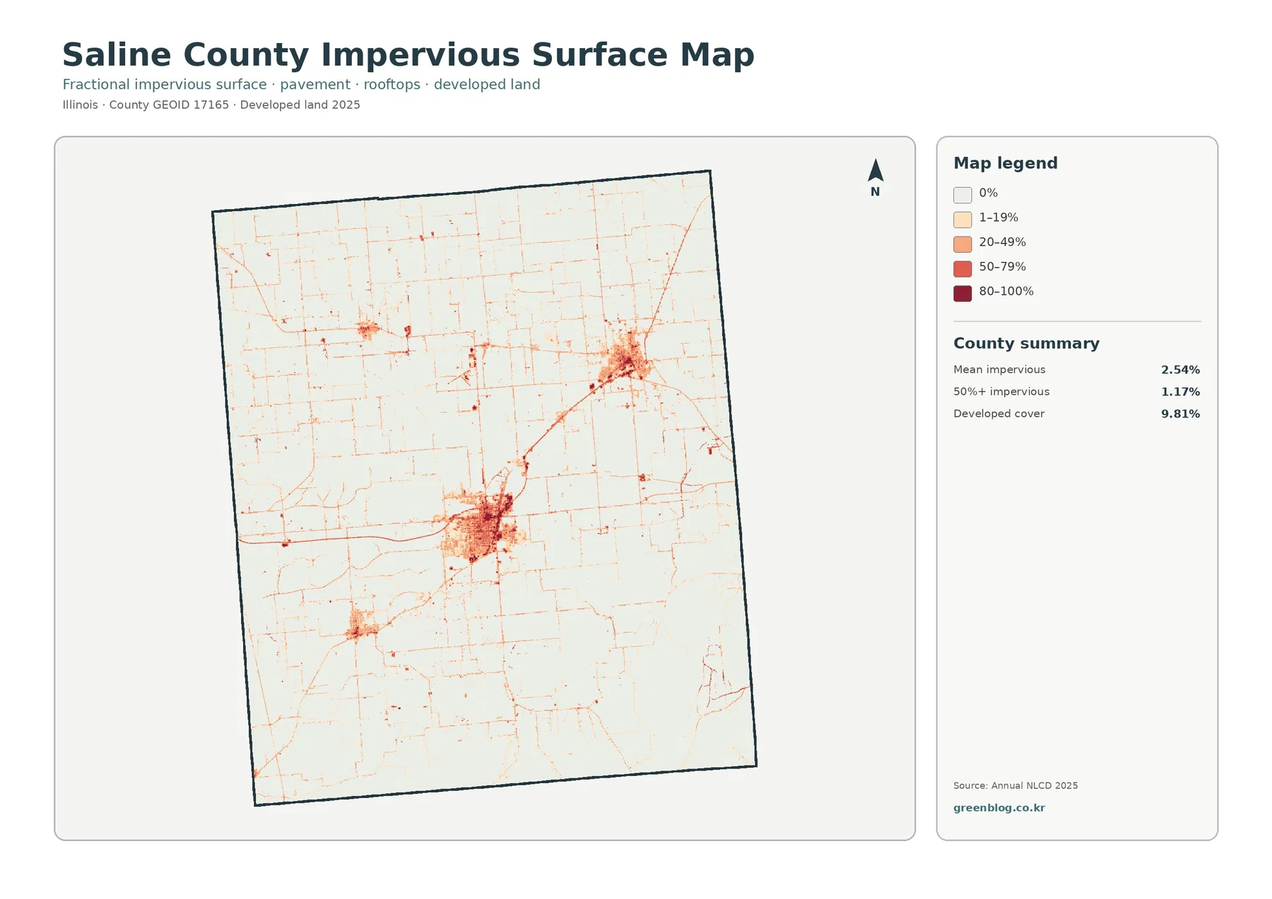 Saline County impervious surface and developed land map