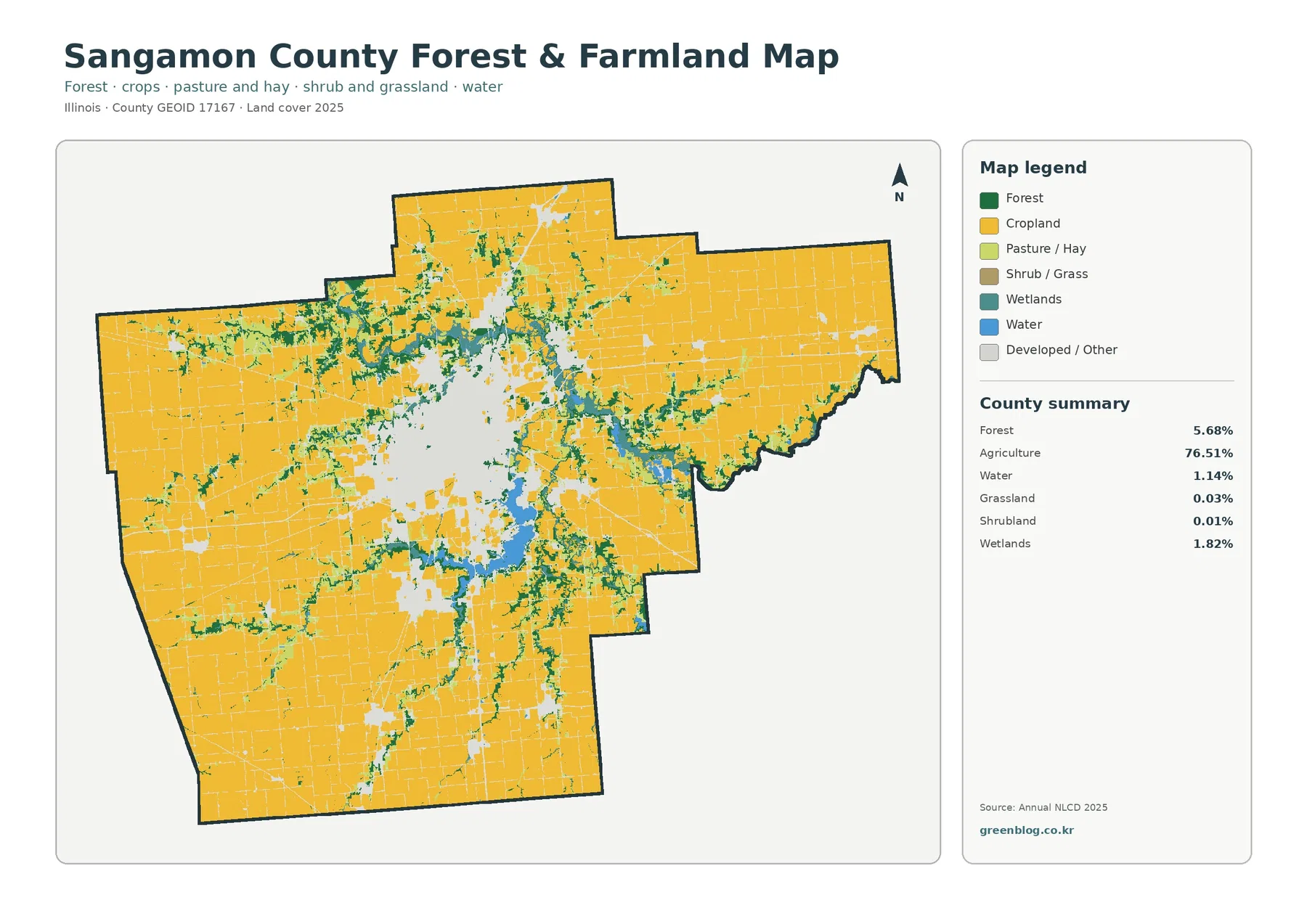 Sangamon County forest and farmland map