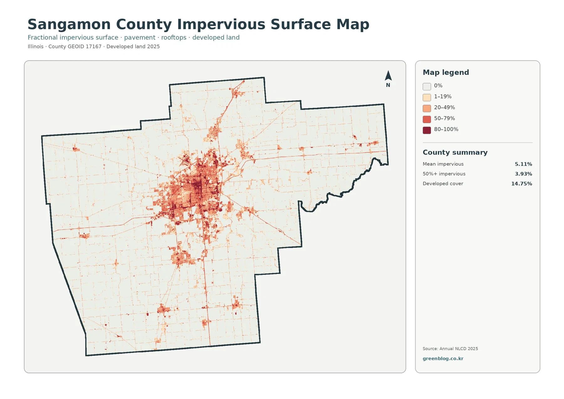 Sangamon County impervious surface and developed land map