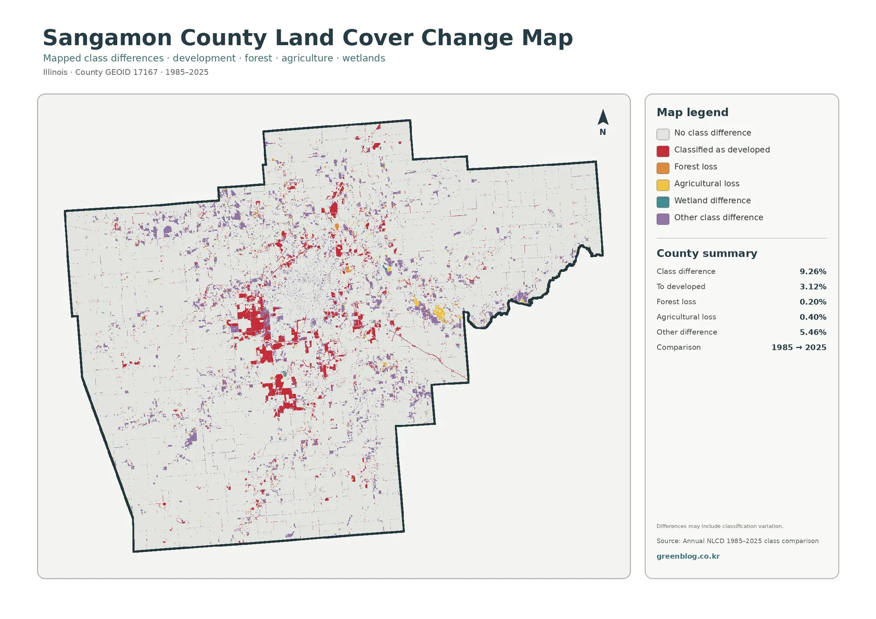 Sangamon County land cover change map