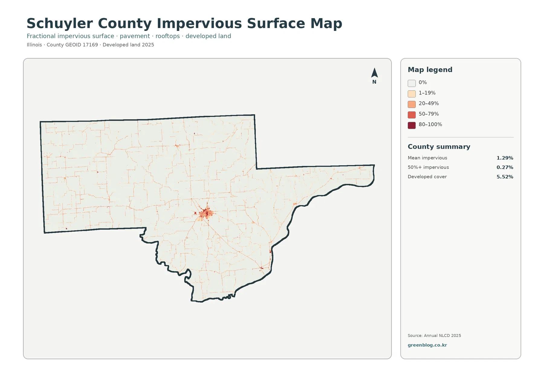Schuyler County impervious surface and developed land map