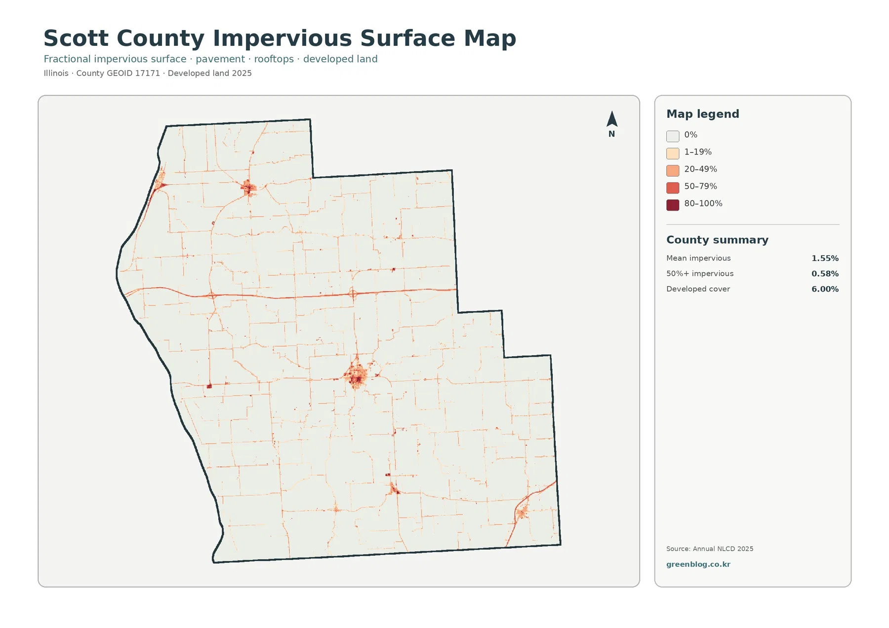 Scott County impervious surface and developed land map