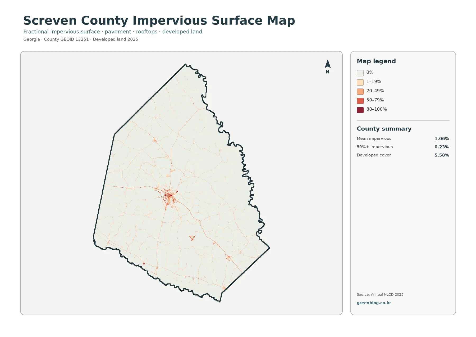 Screven County 불투수·개발지 지도
