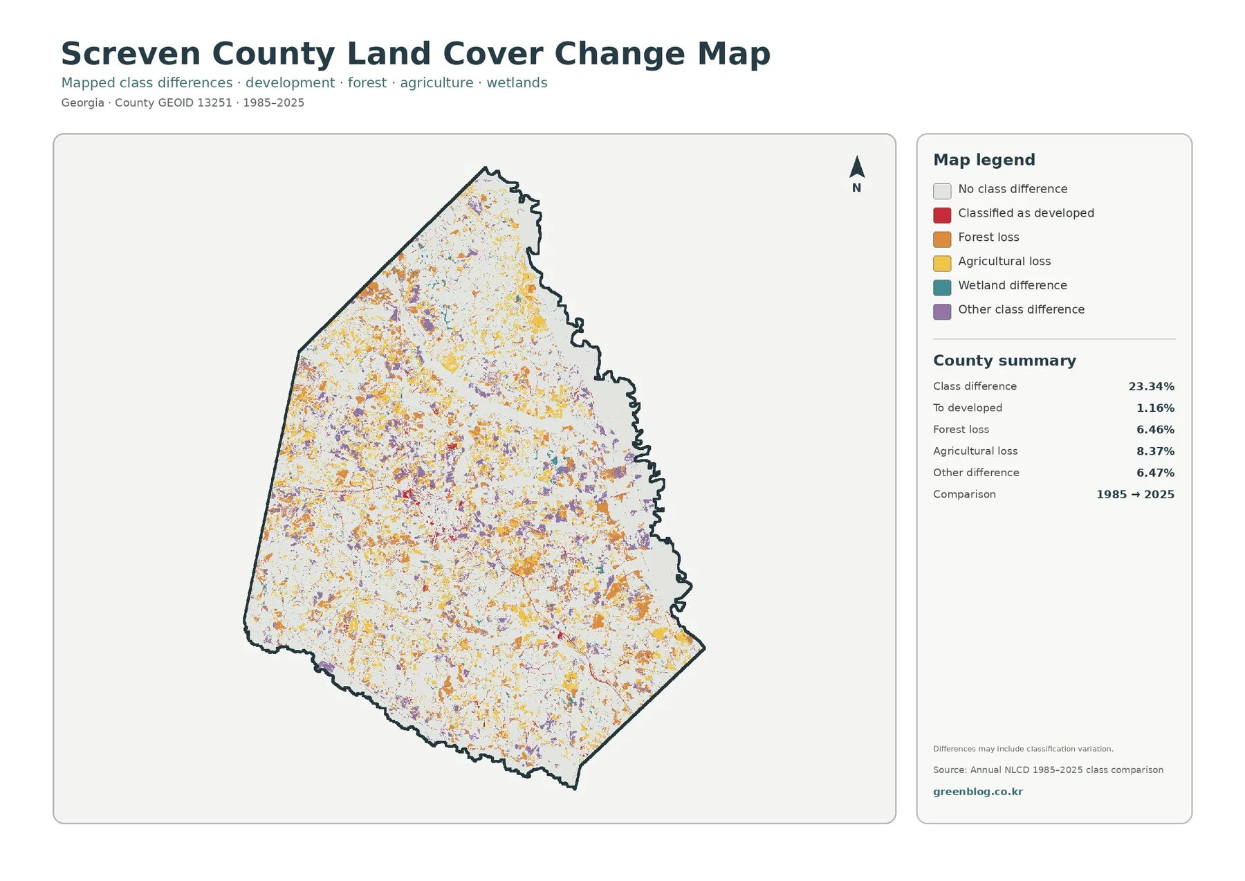 Screven County 토지 피복 변화 지도