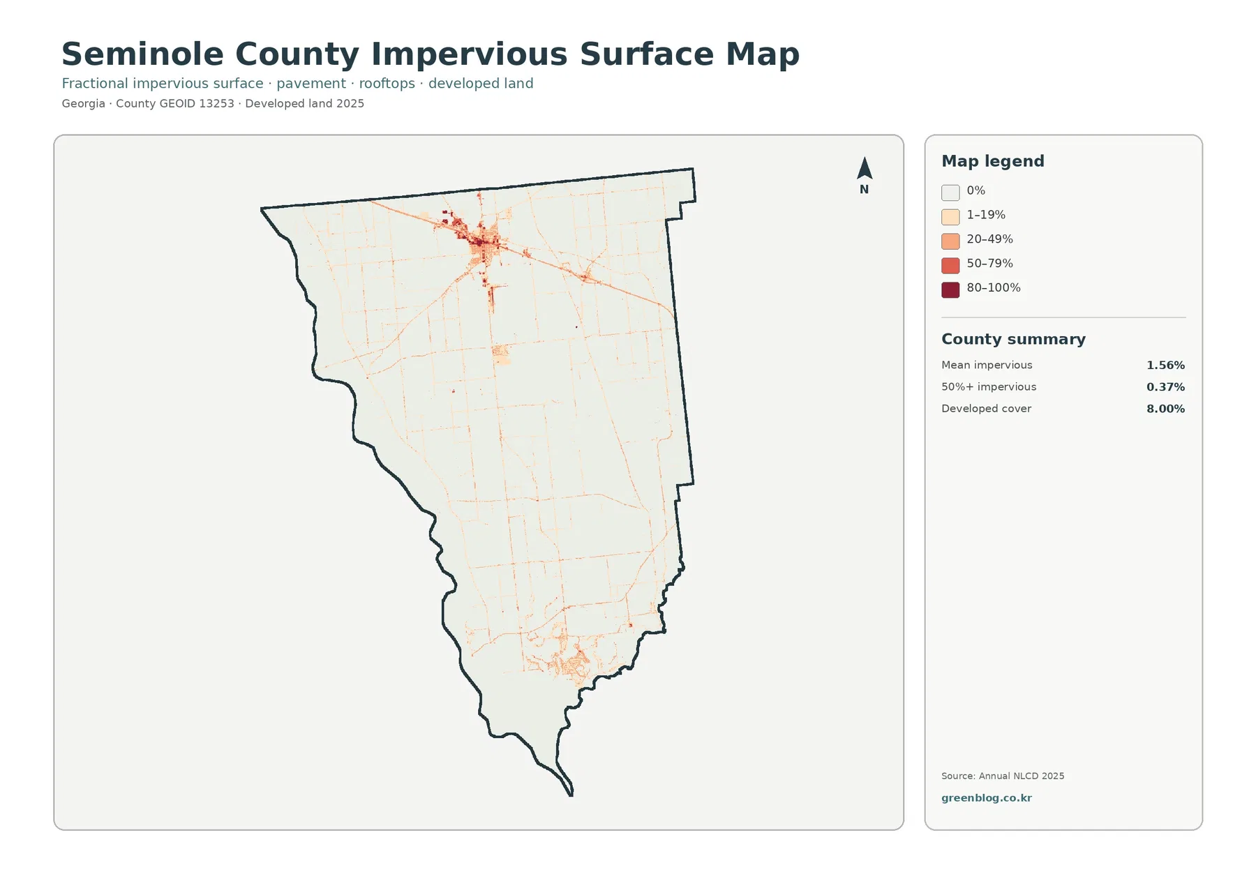 Seminole County 불투수·개발지 지도