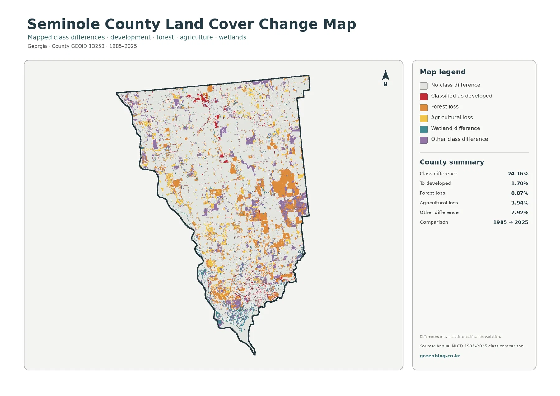 Seminole County 토지 피복 변화 지도