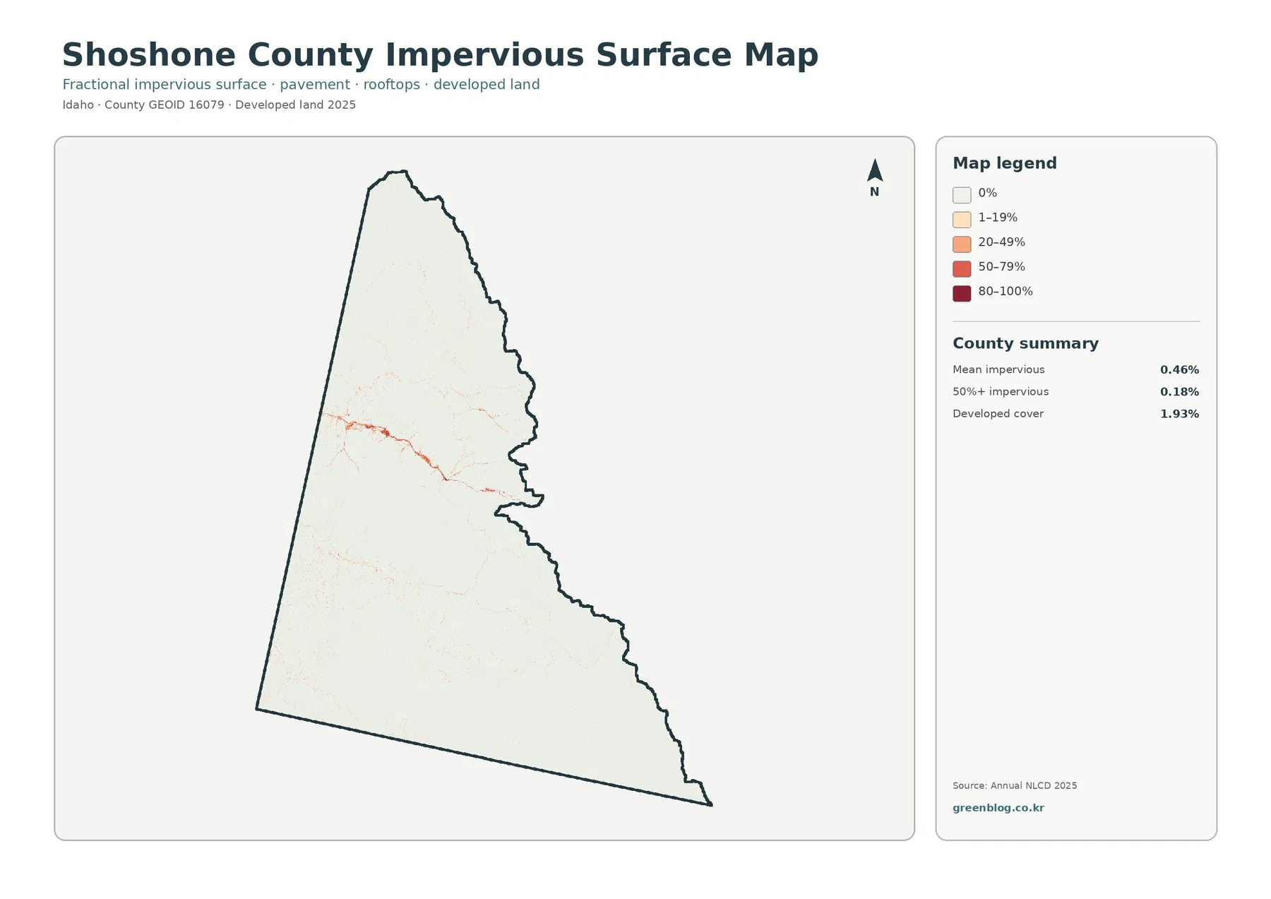 Shoshone County 불투수·개발지 지도