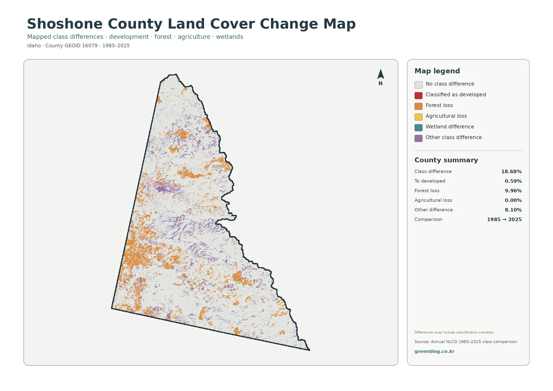 Shoshone County 토지 피복 변화 지도